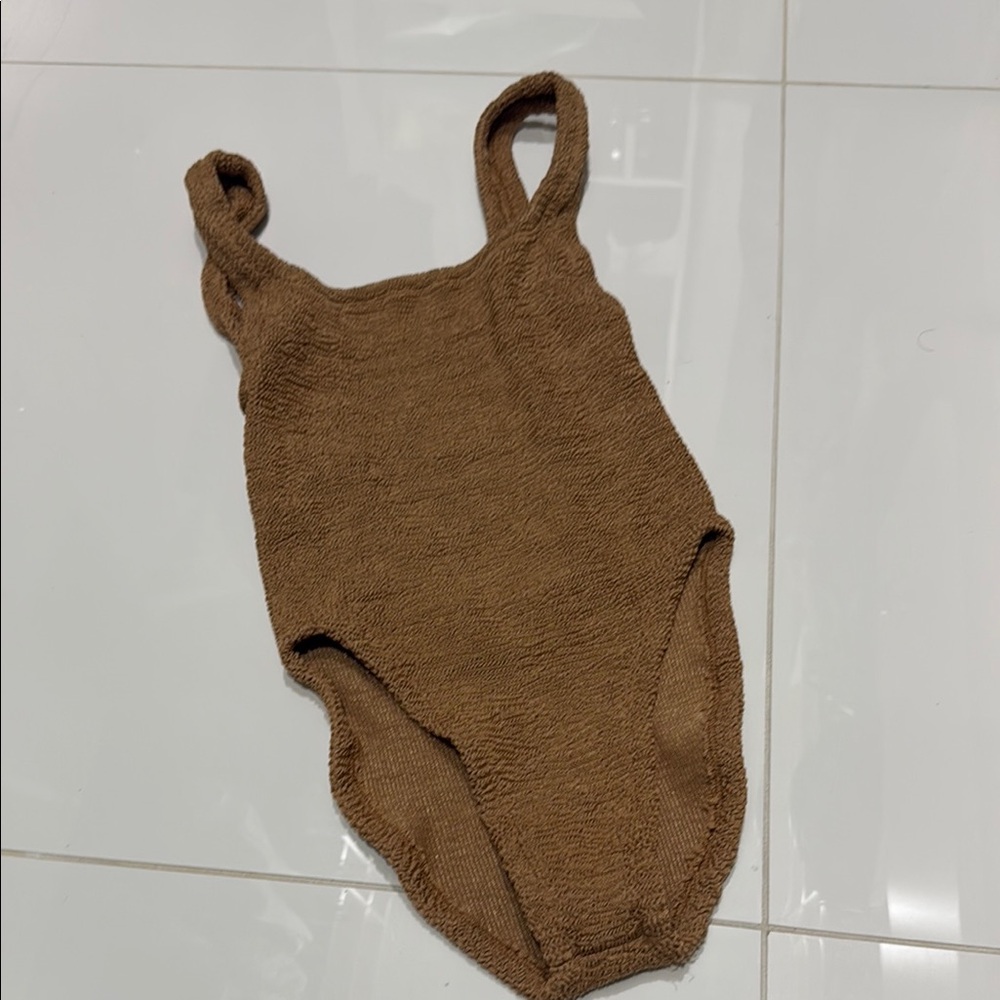 Hunza G Brown Ribbed Bodysuit Swimwear